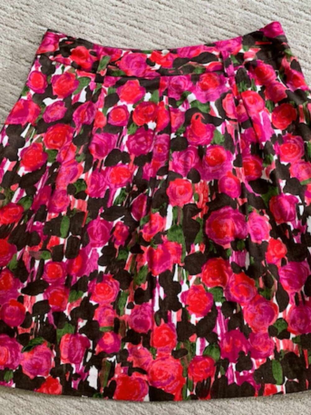 INC Bright Pink Red Floral Pleated Cotton Stretch Knee Length Skirt 14
